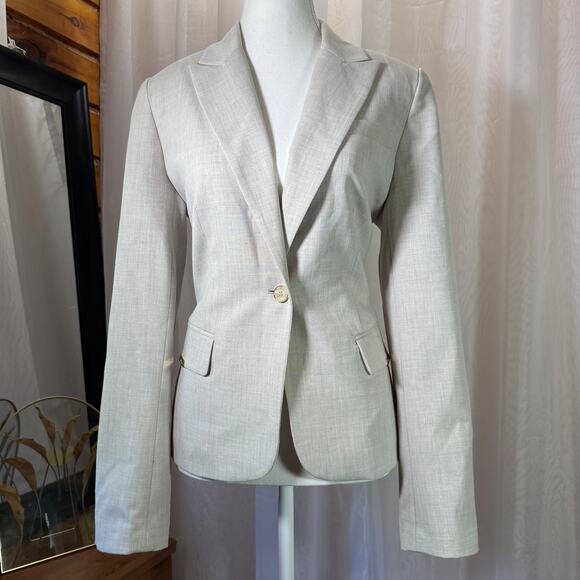 Calvin Klein Neutral Gray Tailored Blazer Size 8 Minimalist Office Chic - Picture 1 of 9